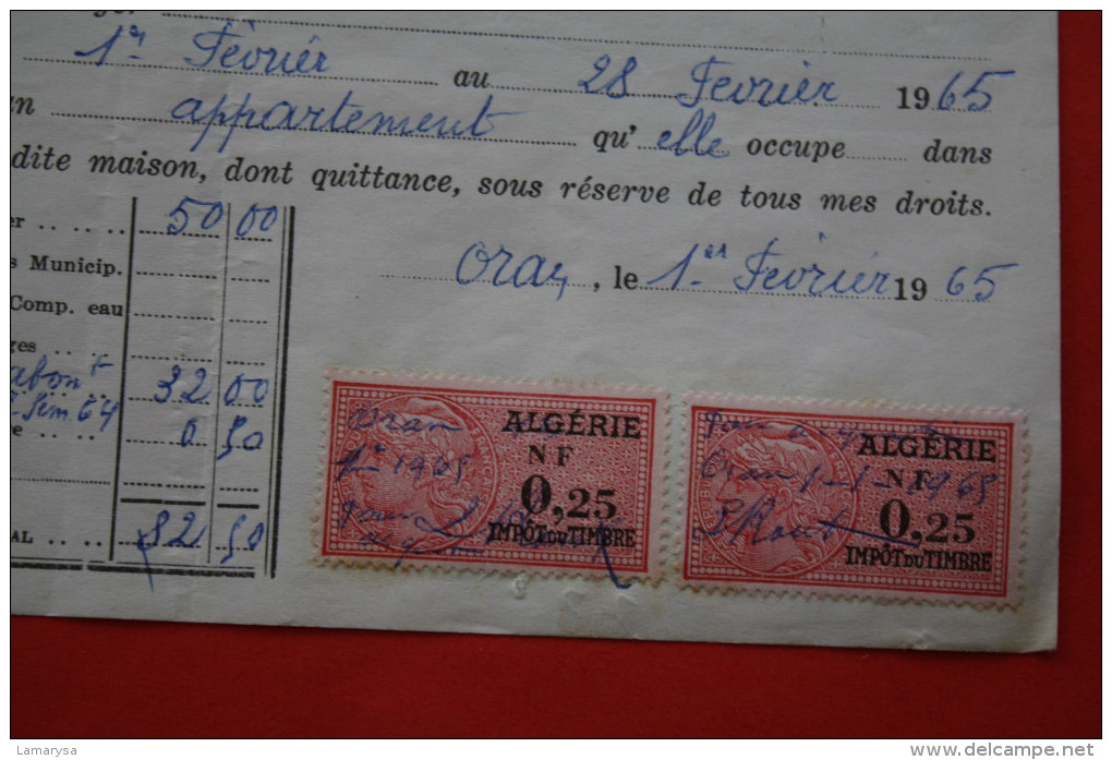 RARE ORAN 1965 USAGE TARDIF DE TIMBRES FISCAUX Français FISCAL D' AVANT INDEPENDANCE S DOCUMENT ALGERIEN AP INDEPENDANCE - Covers & Documents