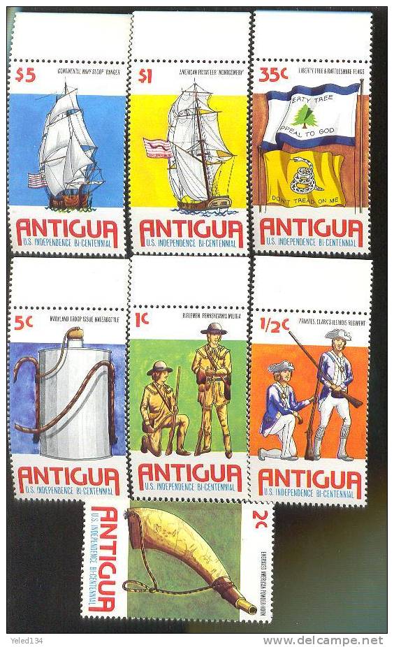 MNH ANTIGUA #423-9 : STAMPS MILITARY REGIMENT ; UNIFORMS ; US INDEPENDENCE - Antigua And Barbuda (1981-...)