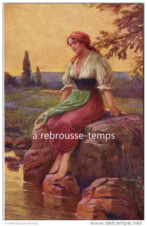 CPA Ancienne- Muttich (tchèque) Jeune Femme Au Bord De L'eau "abandonnée" - Muttich, C.V.