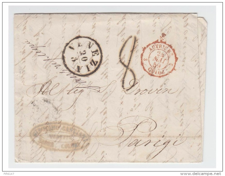 ITALIE LETTRE DE VENISE POUR PARIS EN PORT DÛ --- 1859 -- AUTRICHE PAR CULOZ --- - Lombardo-Veneto