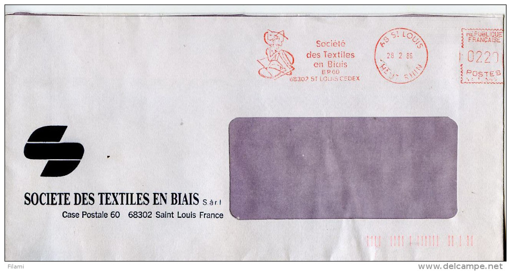 EMA Textile,Société Des Textiles En Biais,neud De Papillon,femme Tricote,68 Saint Louis,Haut Rhin,lettre 28.2.1986 - Textile