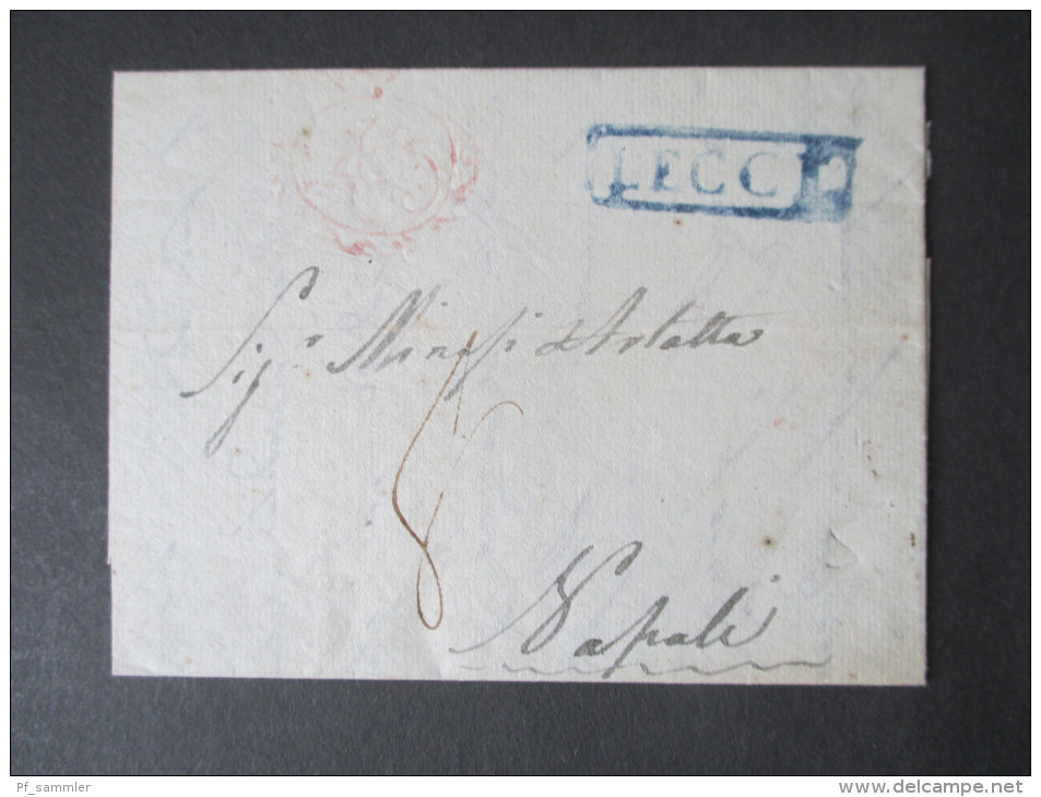 Italien 1819 Lecce - Napoli. Barfreimachung! Tax Kontrollstempel Rot! Vorphila Faltbrief! Markenloser Brief - ...-1850 Préphilatélie