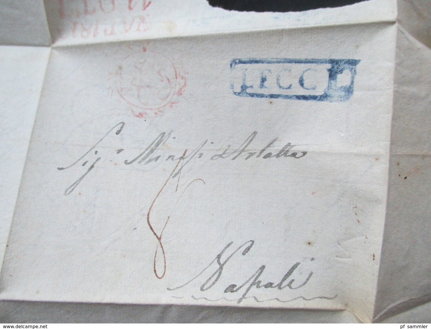 Italien 1819 Lecce - Napoli. Barfreimachung! Tax Kontrollstempel rot! Vorphila Faltbrief! Markenloser Brief