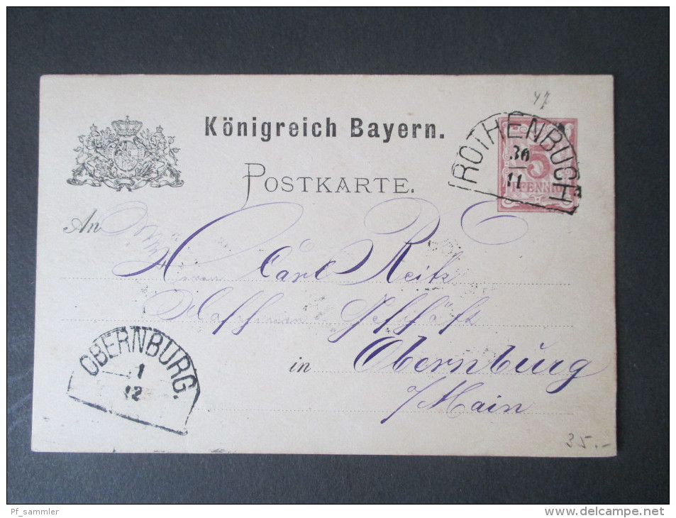 AD Bayern. Ganzsache. Halbkreisstempel Rothenbuch Und Obernburg. Schöne Karte!! - Postal  Stationery