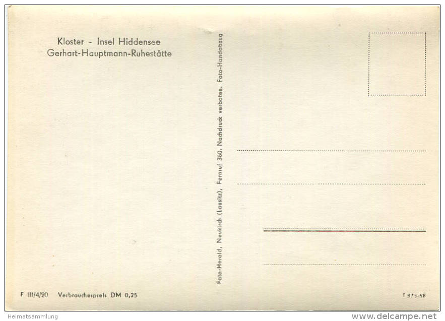 Kloster Hiddensee - Grabstätte Gerhart Hauptmann - Verlag Foto-Herold Neukirch 1958 - Hiddensee