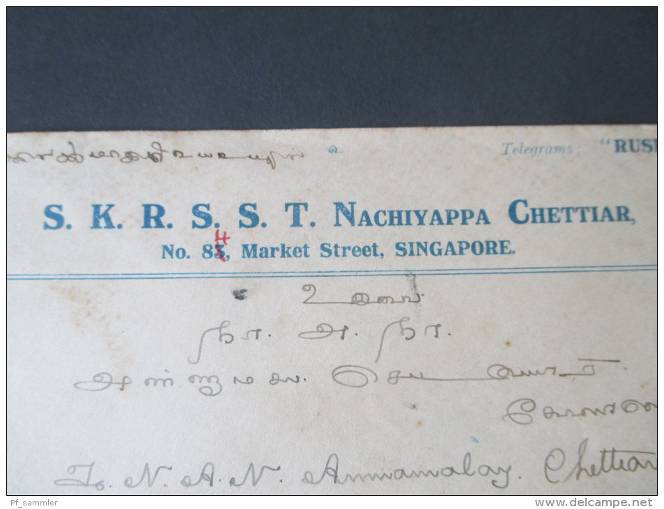 GB 1930 Kolonie Straits Setllement 4c EF. Singapore Nach Kuala Lumpur. S.K.R.S.S.T. Nachiyappa Chettiar. - Straits Settlements
