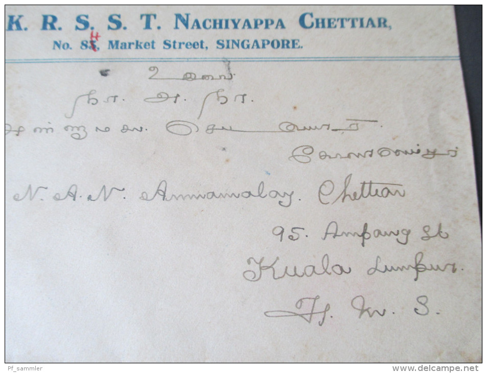 GB 1930 Kolonie Straits Setllement 4c EF. Singapore Nach Kuala Lumpur. S.K.R.S.S.T. Nachiyappa Chettiar. - Straits Settlements