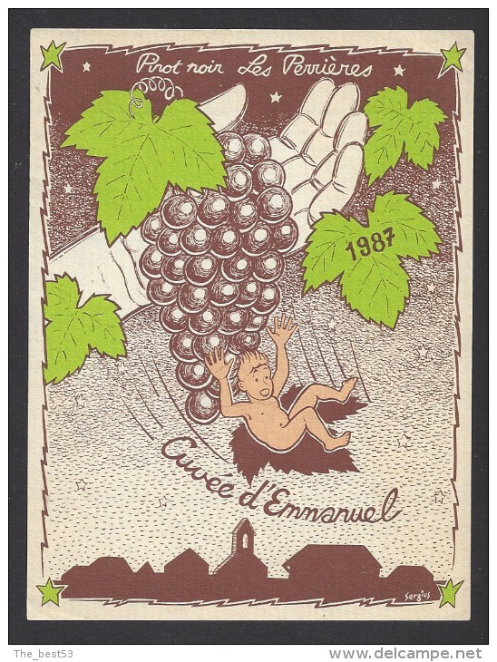 Etiquettes De Vin Pinot Noir 1987  -  Cuvée Emmanuel  -  Les Perrières  -  Thème Enfant, Grappe De Raisins - Bambini