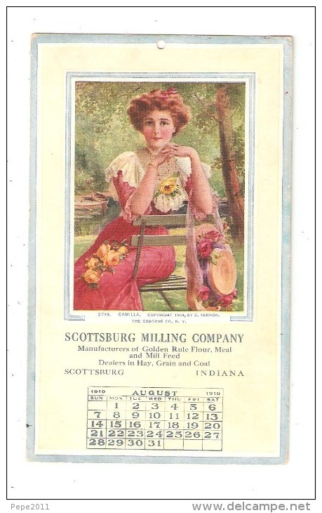 CPA Publicitaire Calendrier Scottsburg Milling Company : Femme Assise - Calendrier Aout ( August) 1910 - Advertising