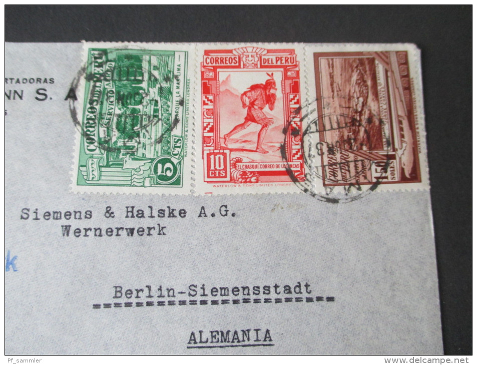 Peru 1937 Luftpostbrief. Siemens & Halske Wernerwerk. Via Air France. Hans G. Rittermann - Peru