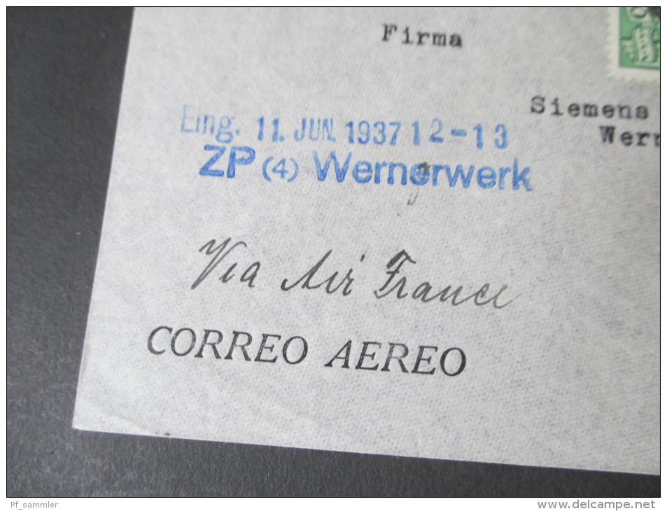 Peru 1937 Luftpostbrief. Siemens & Halske Wernerwerk. Via Air France. Hans G. Rittermann - Peru