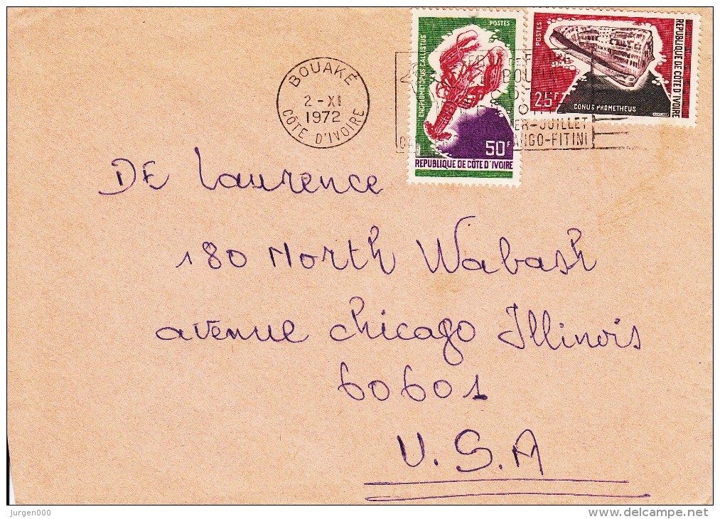 Cote D'Ivoire, Nr 397, Op Brief Van Bouaké Naar USA (07126) - Spinnen
