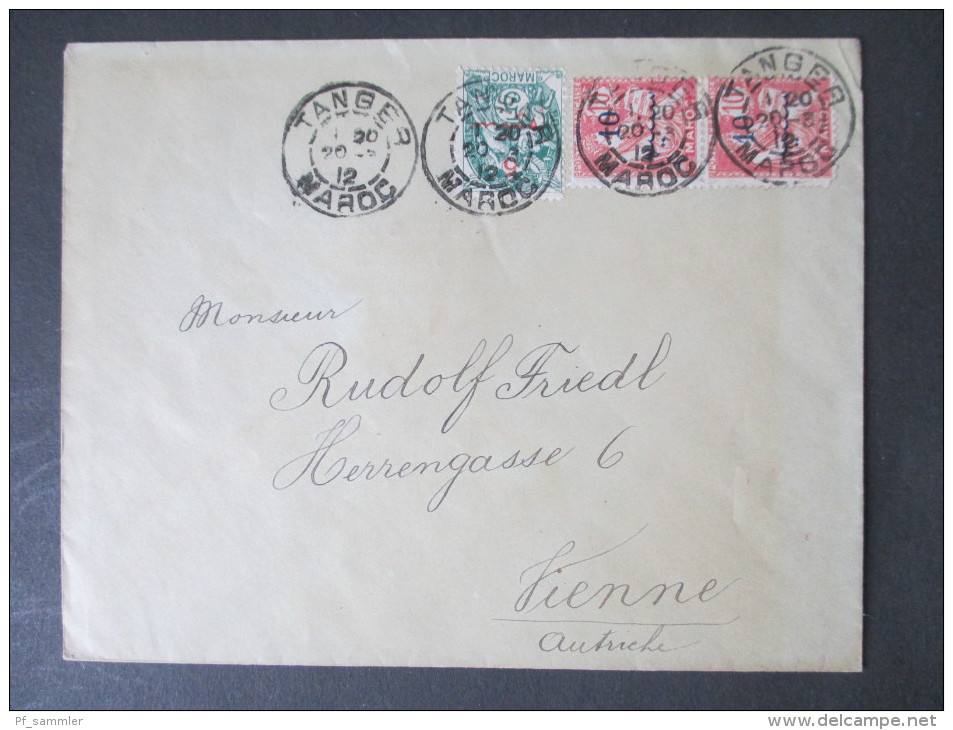 GB Kolonie Postamt In Marokko 1912 MiF Nach Wien. Tanger Maroc. Toller Beleg. Marken Mit Aufdruck - Morocco Agencies / Tangier (...-1958)