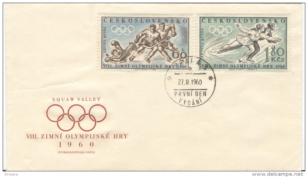 CZECHOSLOVAKIA First Day Cover With Set With First Day Cancel With A In Cancel - Winter 1960: Squaw Valley