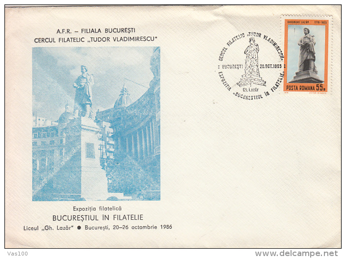 GHEORGHE LAZAR, SCHOLAR, SPECIAL COVER, 1986, ROMANIA - Cartas & Documentos