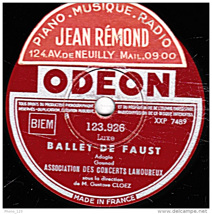 78 Trs- 30 Cm - état TB - ASSOCIATION DES CONCERTS LAMOUREUX - BALLET DE FAUST- Les Nubiennes - Adagio - 78 T - Disques Pour Gramophone