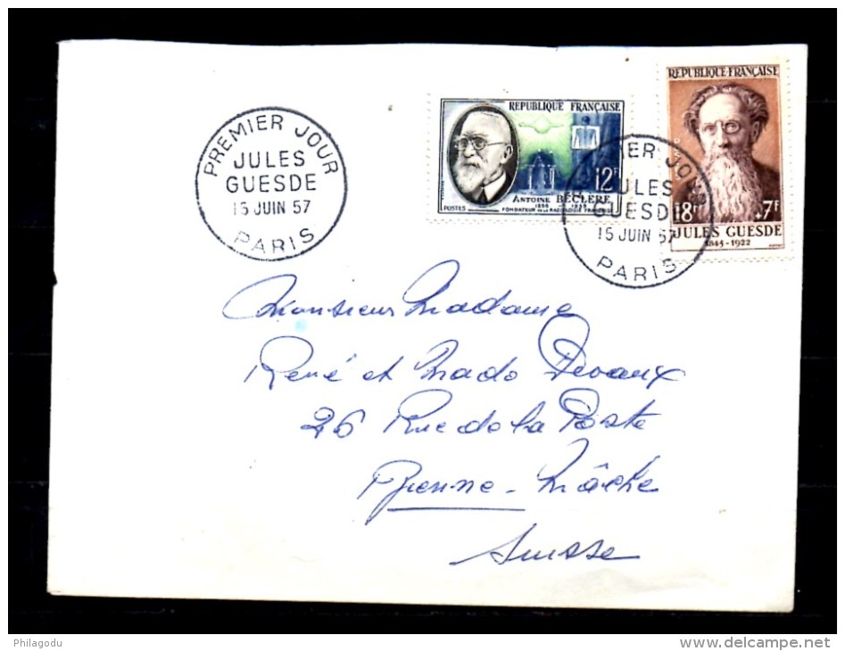 FDC, Jules Guesde Sur Lettre Circulée - 1950-1959