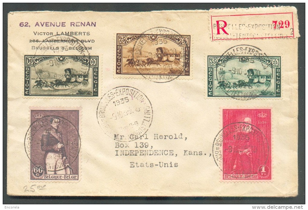 Lettre Recommandée De Bruxelles-Exposition Affranchie à 4Fr.50 Le 9-10-1935 Vers Les USA - 10817 - Cartas & Documentos