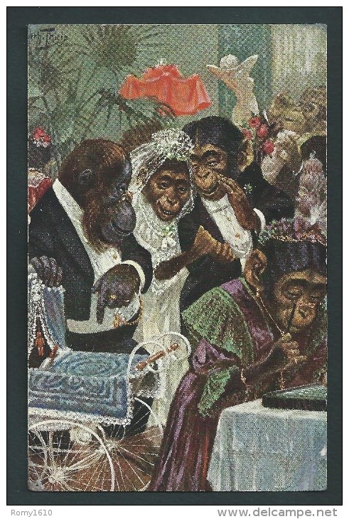 A. Thiele. Singes Umanisés.  Mariage. T.S.N. Série 844.   Voyagée.    2 Scans. - Thiele, Arthur