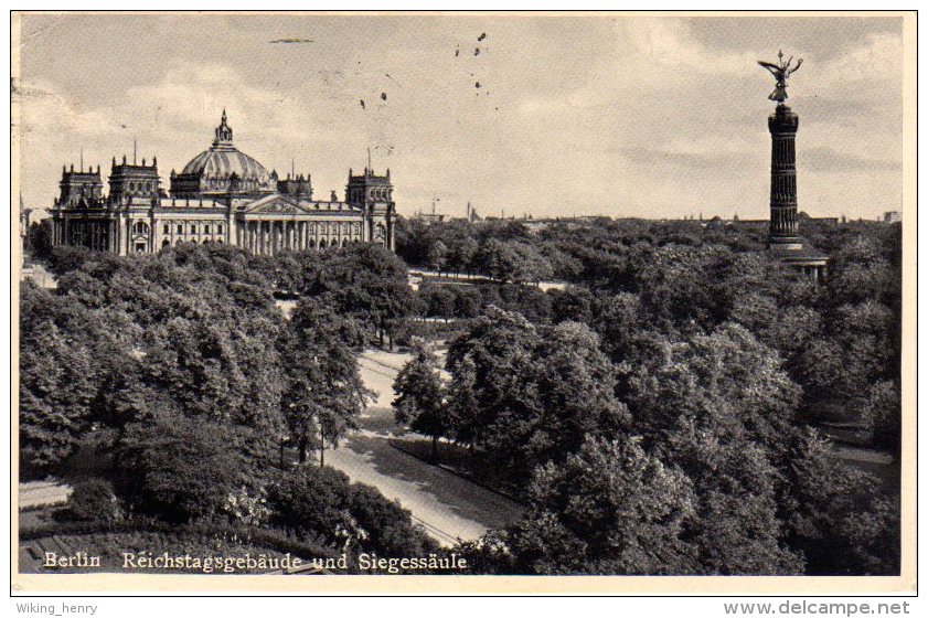 Berlin Tiergarten - S/w Reichstagsgebäude Und Siegessäule - Dierentuin