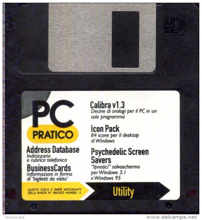PC PRATICO ADDRESS DATABASE BUSINESS CARD CALIBRA 1.3 ICON PACK PSYCHEDELIC SCREEN SAVER DISCHETTO - 3.5''-Disketten