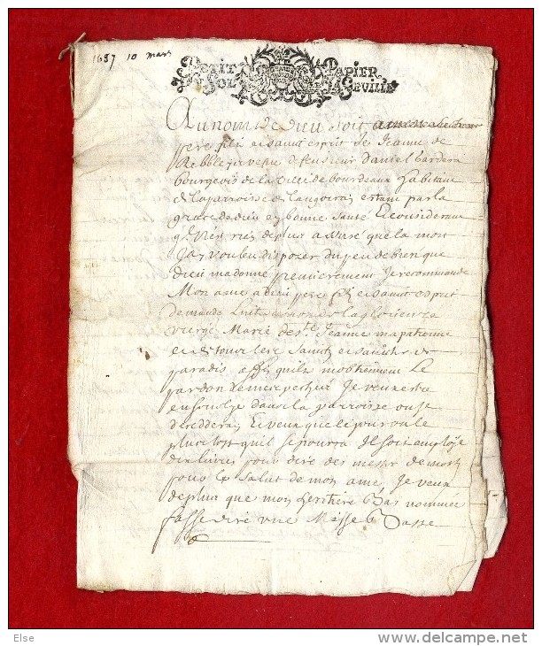 PROCES VERBAL DE DONNATION A DECHIFFRE  TESTAMENT 1687  REBLEYER   -  Manuscrit Document 16 Pages - Manuscripten