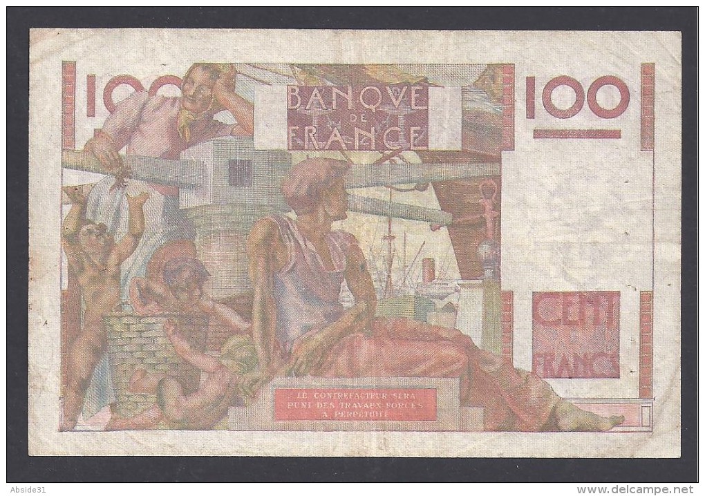 100 Francs  " Jeune Paysan " Filigrane Inversé  Du  2 - 10 - 1952 - 100 F 1945-1954 ''Jeune Paysan''