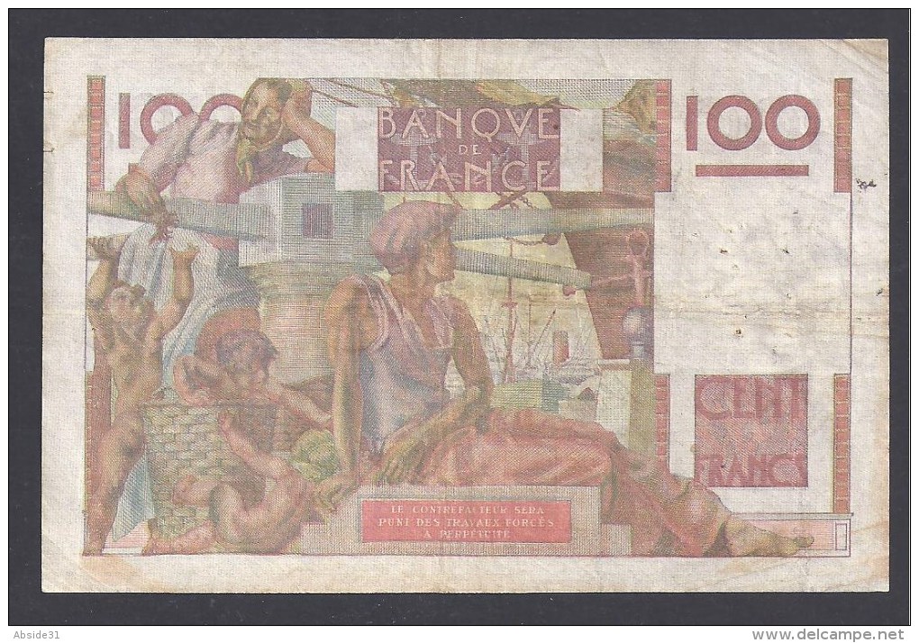 100 Francs  " Jeune Paysan " Filigrane Inversé  Du  2 - 10 - 1952 - 100 F 1945-1954 ''Jeune Paysan''