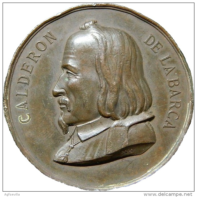 ESPAÑA. MEDALLA CENTENARIO DEL ESCRITOR PEDRO CALDERÓN DE LA BARCA. 1.881. ESPAGNE. SPAIN - Profesionales/De Sociedad