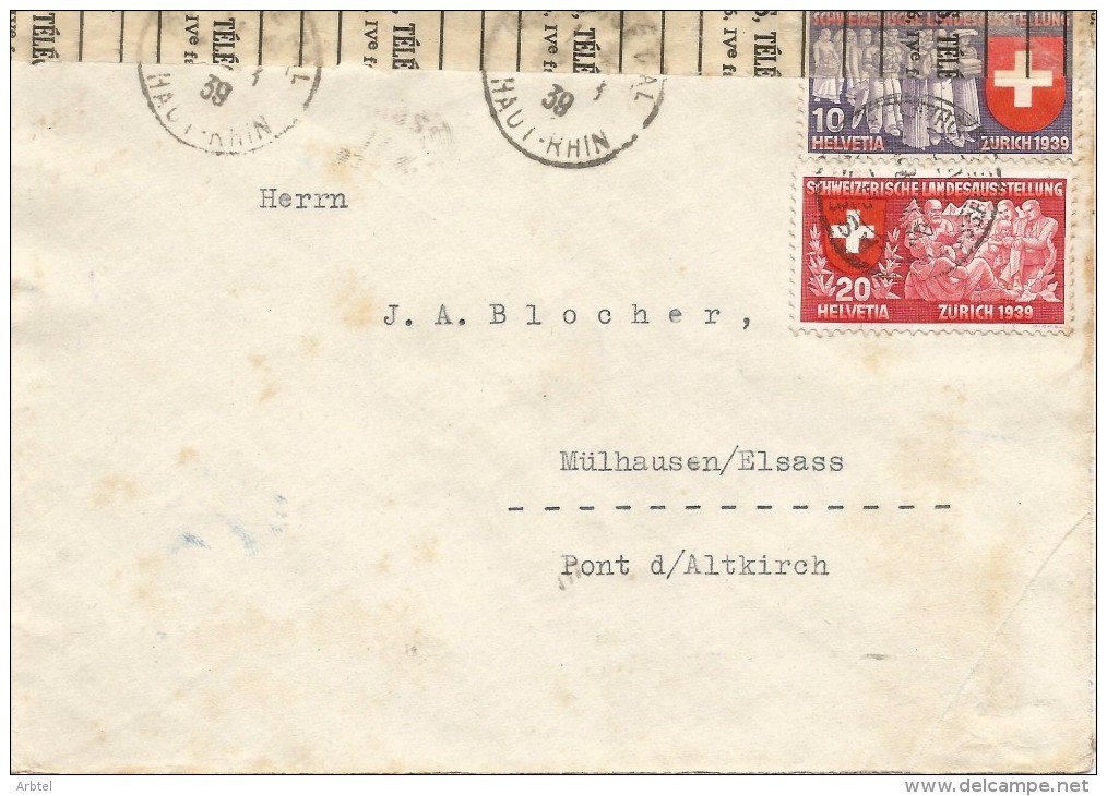 SUIZA CC A MULHOUSE 1939 CON APERTURA OFICIAL CENSURA - Cartas & Documentos