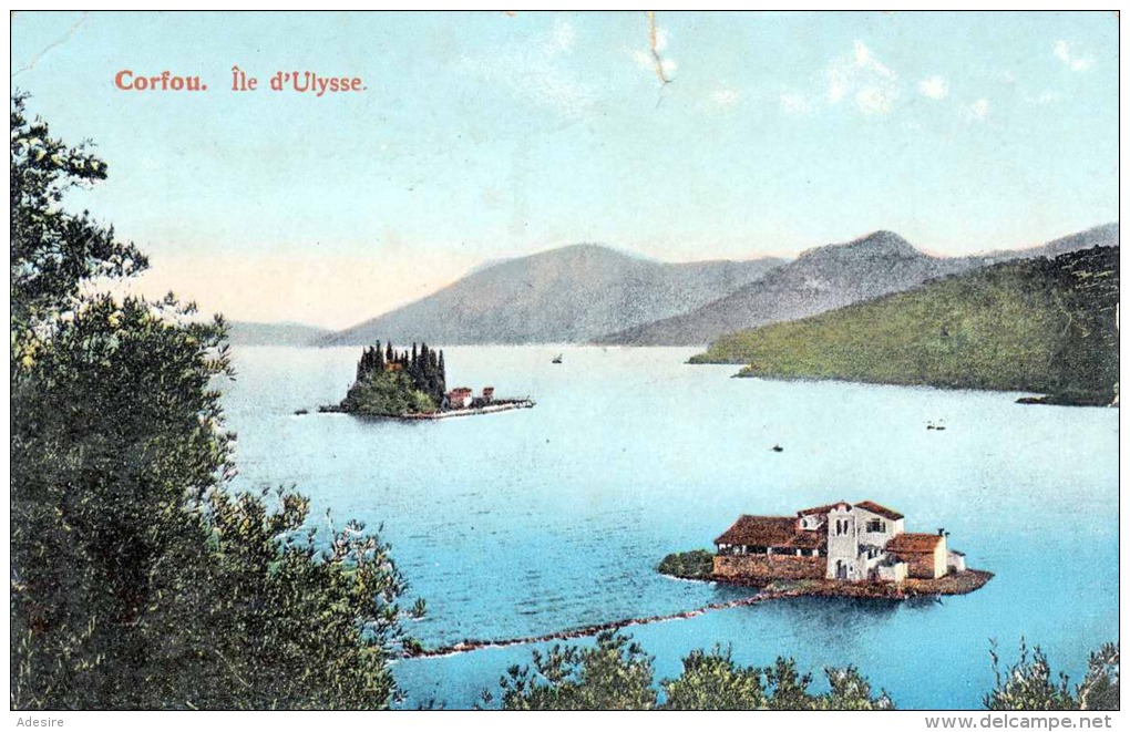 CORFOU (Griechenland) - Ile D'Ulysse, 1910, 2 Fach Frankiert, Karte Oben Mittig 1 Cm Eingerissen - Griechenland