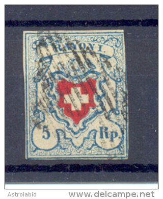 " Croix Non Encadrée, Rayon I "1851, Yvert 20, Cat. 130.00 Euros. - 1843-1852 Timbres Cantonaux Et  Fédéraux