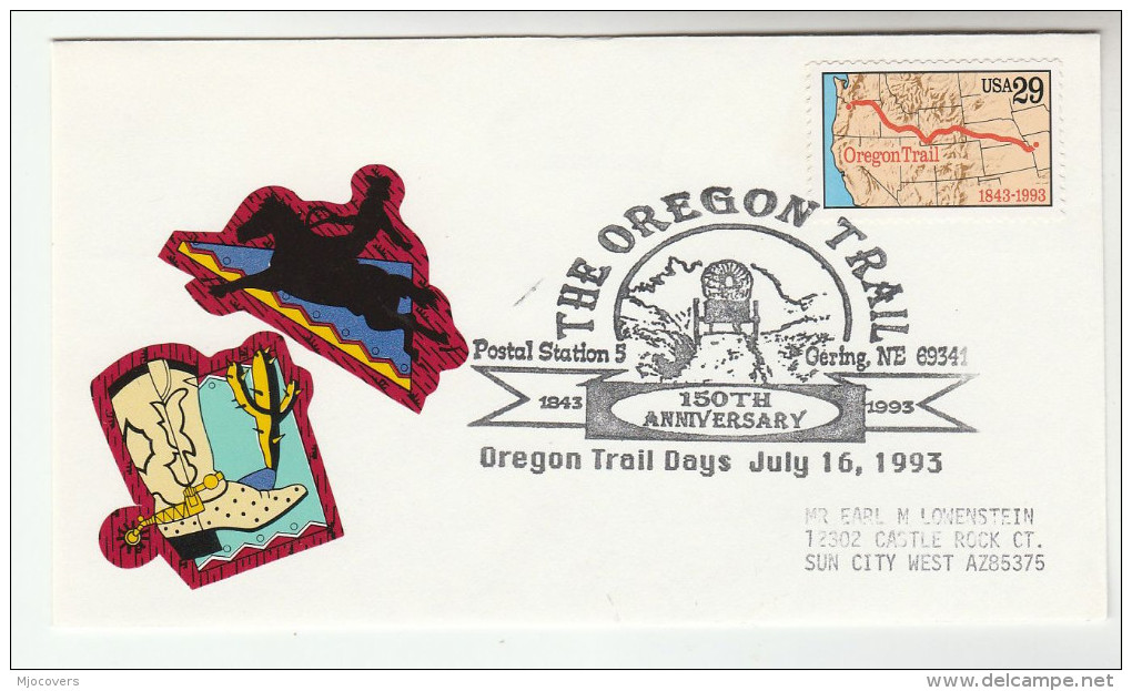 1993 GERING NE USA OREGON TRAIL  ANNIV EVENT COVER Horse  Wagon Stamps - Covers & Documents