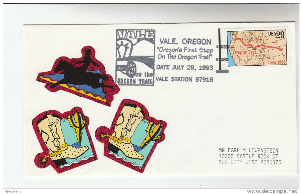 1993 VALE USA OREGON TRAIL  ANNIV Wagon EVENT COVER Horse Label Stamps - Covers & Documents