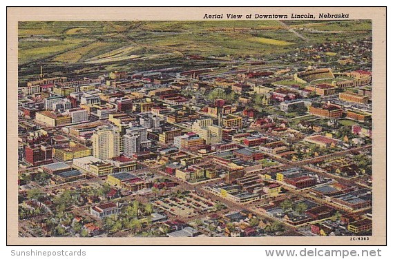 Nebraska Lincoln Aerial View Of Downtown Curteich - Lincoln