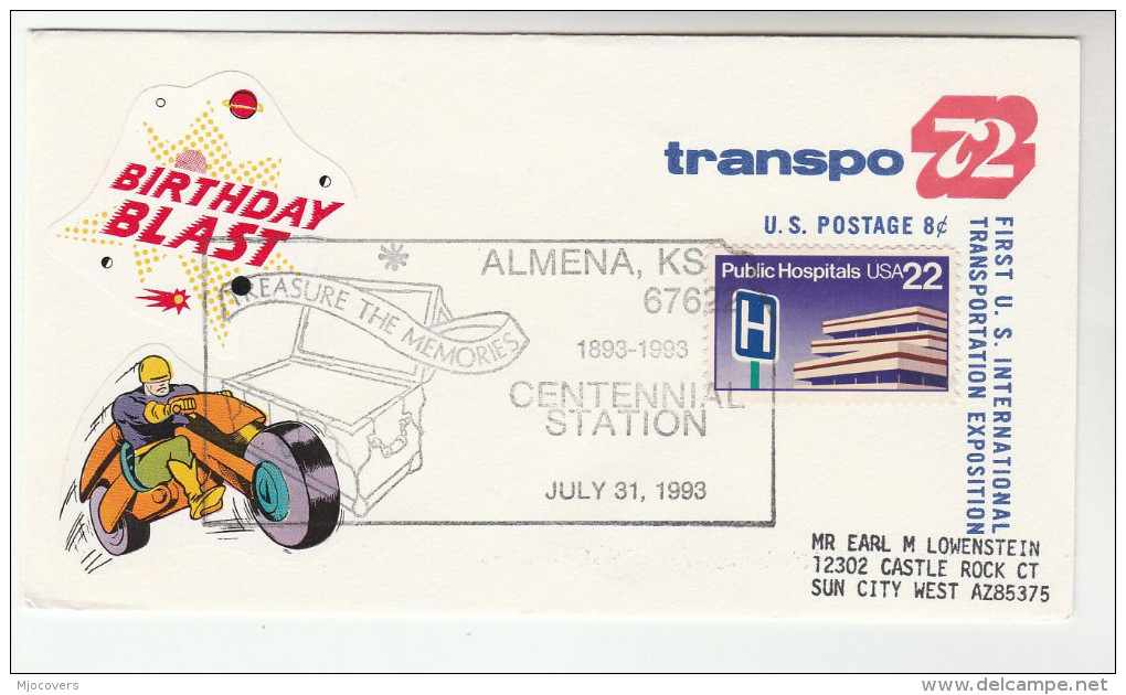 1993 USA ALMENA CENTENNIAL EVENT COVER Treasure Chest  Hospital Stamps UPRATED Postal STATIONERY - 1981-00