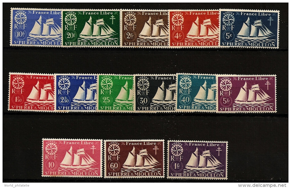 Saint Pierre Et Miquelon 1942 N° 296 / 309 ** Série De Londres, Voilier, Rose Des Vents, Croix De Lorraine, De Gaulle - Neufs