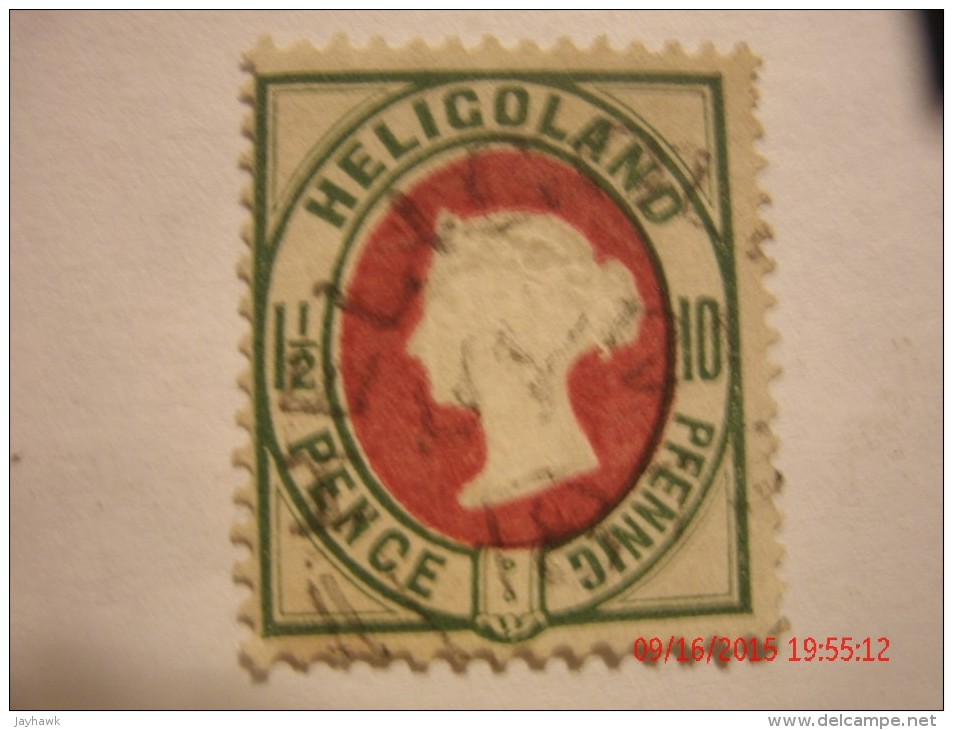 HELIGOLAND, SCOTT #17b, 10 PF LIGHT GREEN & PALE RED, USED - Heligoland