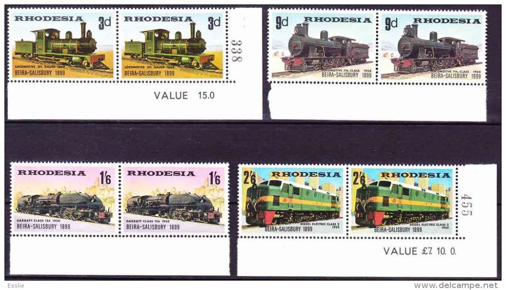 Rhodesia - 1969 - Trains / Steam Locomotives - Complete Set In Pairs - Rodesia (1964-1980)