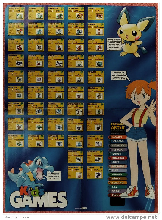 Kids Games Poster Mit Pokemon Arten Ca. 2002 - Merchandising
