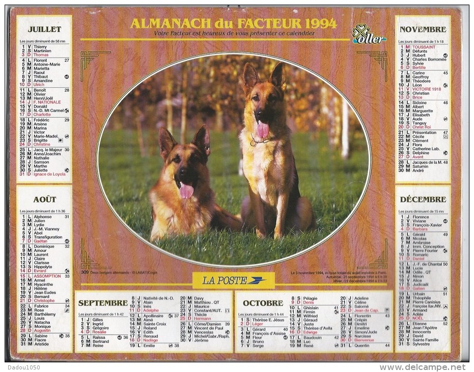 Calendrier Des Postes 1994 69 RHONE - Formato Grande : 1991-00