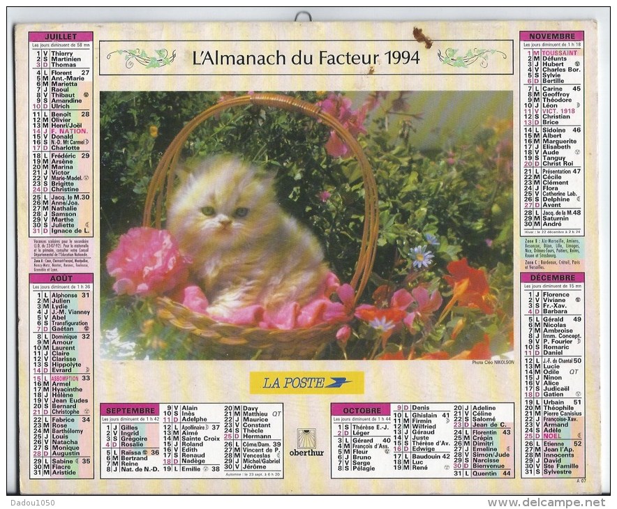 Calendrier Des Postes 1994 69 RHONE - Big : 1991-00