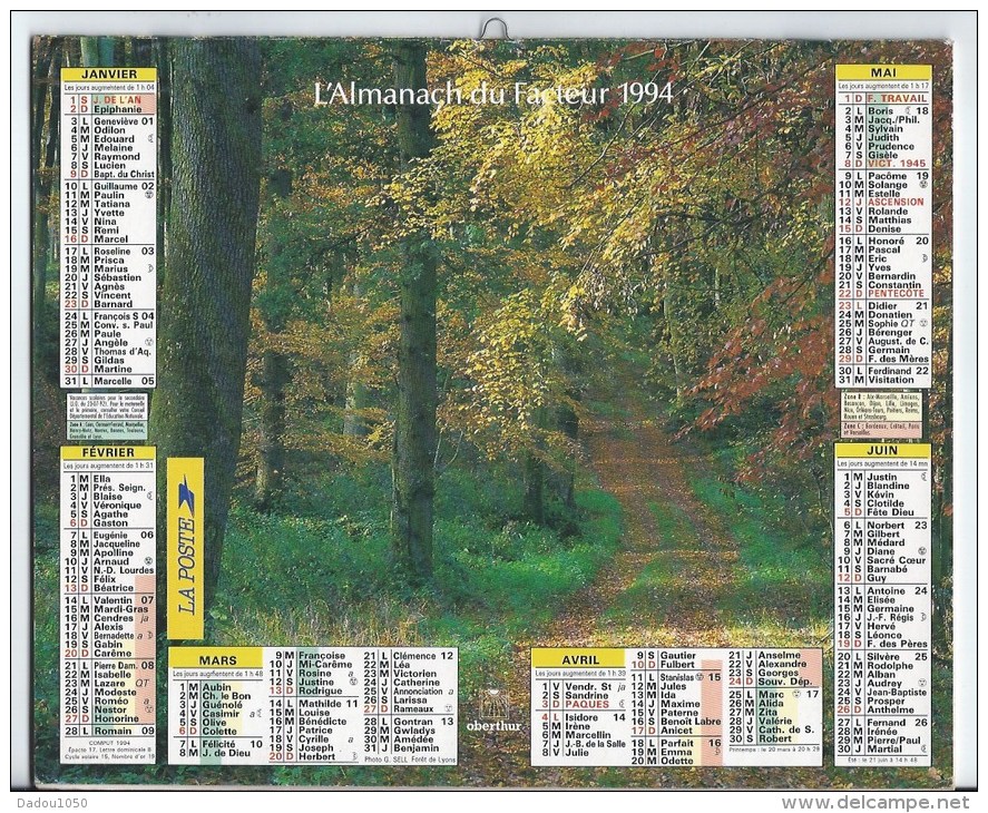 Calendrier Des Postes 1994 01 Ain - Grand Format : 1991-00