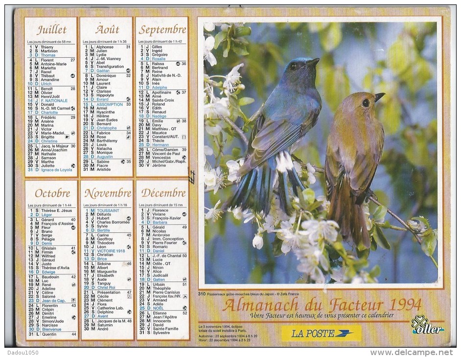 Calendrier Des Postes 1994 69 Rhone - Big : 1991-00