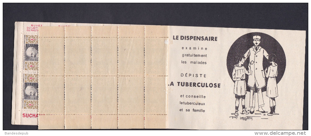 Carnet 20 Timbres Antituberculeux 1934 Calmette Vaccin Pub Nestle Heudebert Chocolat Suchard Lait Pasteurise - Antituberculeux