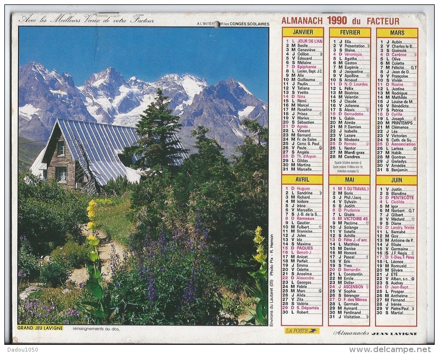 Calendrier Des Postes 1990  69 Rhone - Tamaño Grande : 1991-00