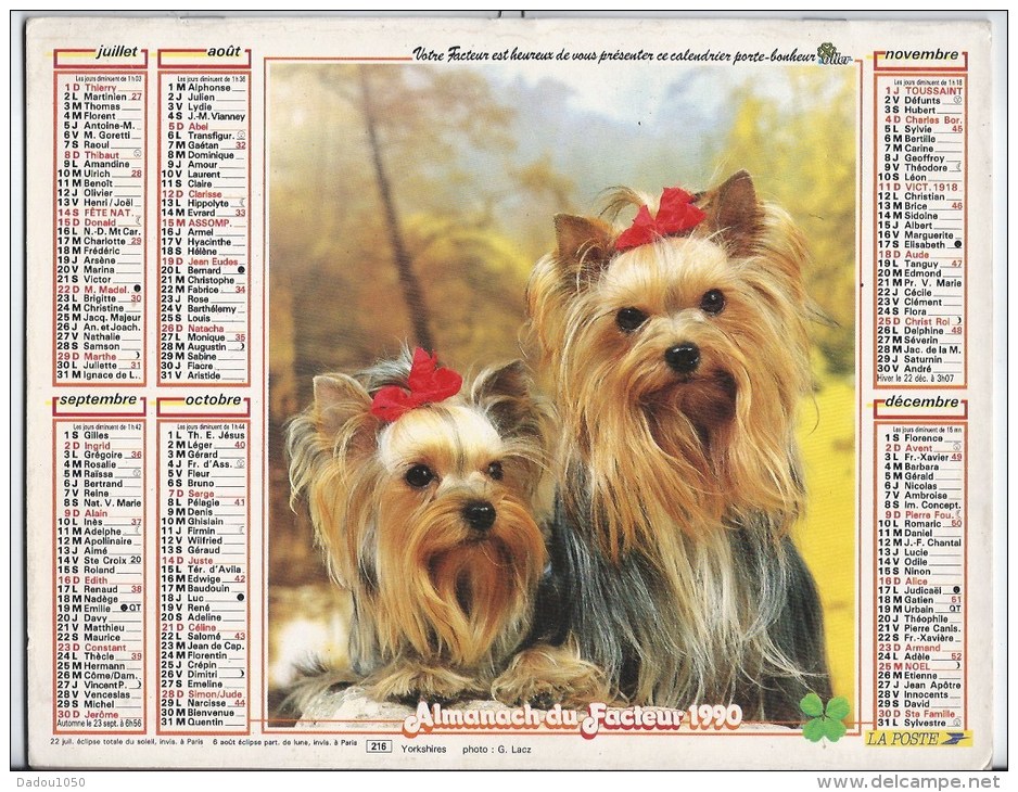 Calendrier Des Postes 1990  69 Rhone - Grand Format : 1991-00