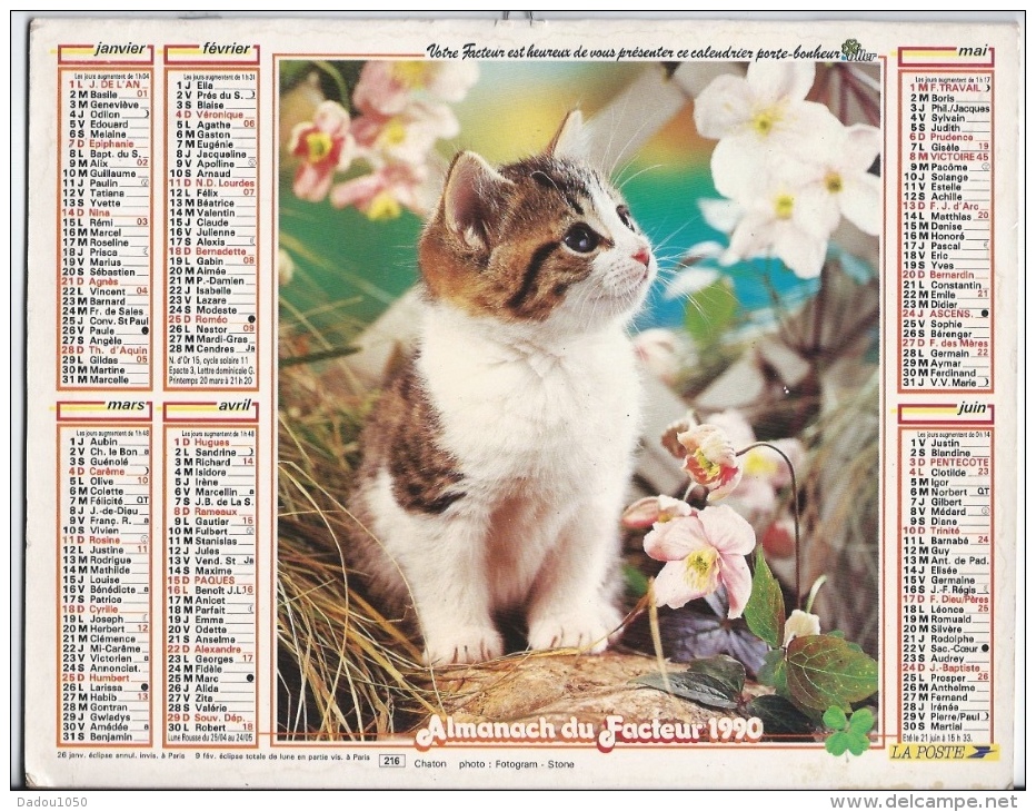 Calendrier Des Postes 1990  69 Rhone - Big : 1991-00