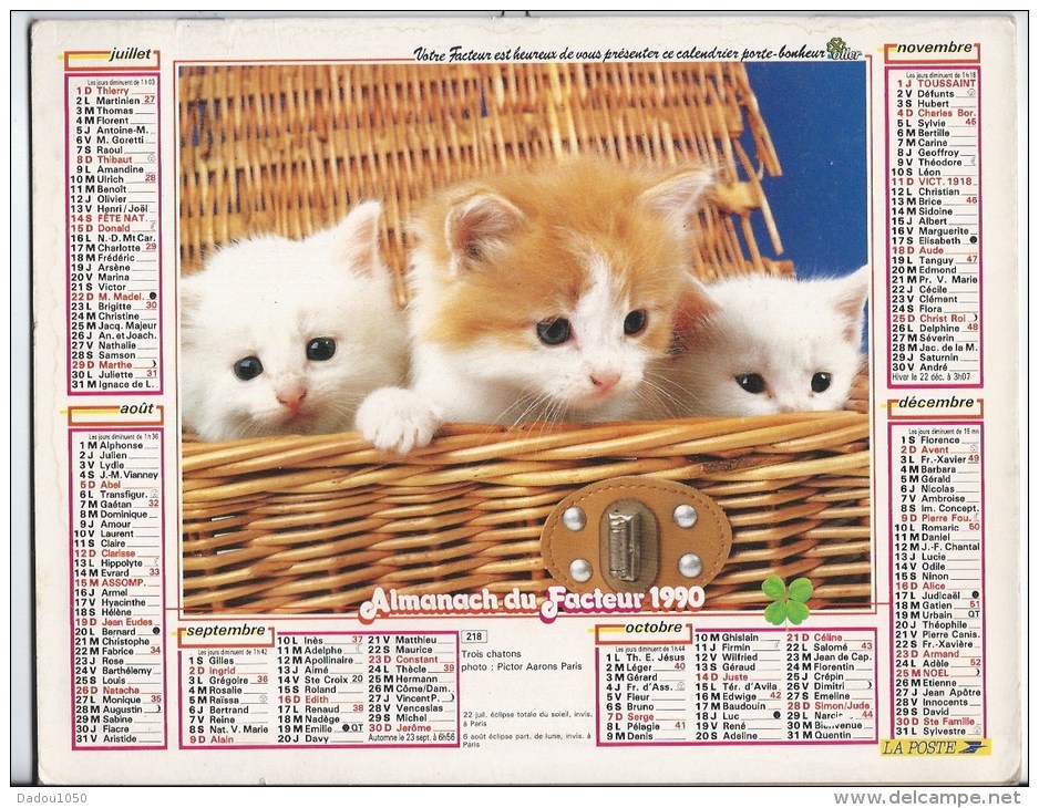 Calendrier Des Postes 1990  69 Rhone - Big : 1991-00