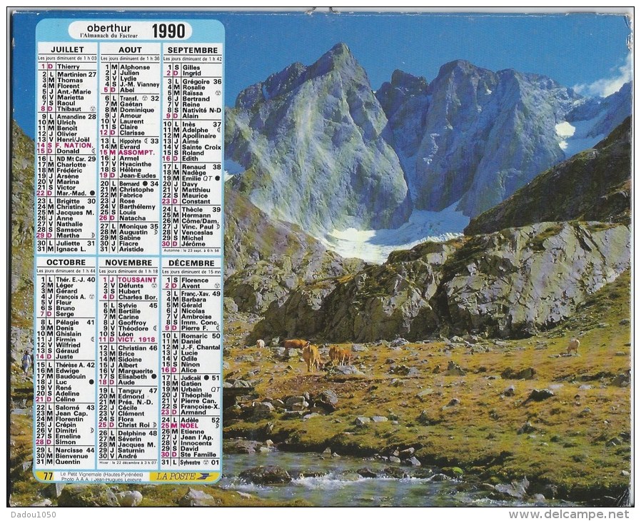 Calendrier Des Postes 1990  01 Ain - Formato Grande : 1991-00